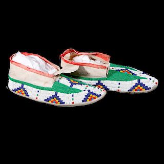 Pair of Sioux young man's beaded moccasins