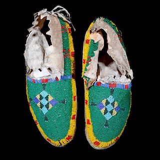 Pair of Sioux young man's beaded moccasins