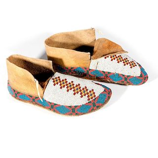 Pair of Northern Plains beaded moccasins