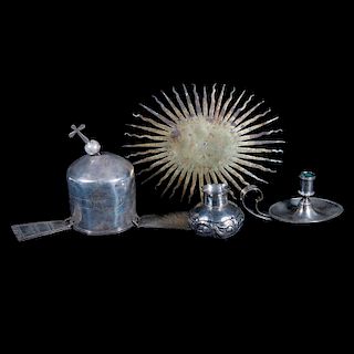 Four 19th century silver and brass Spanish Colonial pieces.