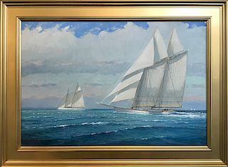 William W. Lowe Oil on Linen "Sunday Sail - Nantucket"