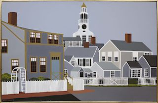 Maggie Meredith Acrylic on Canvas "Town Clock" from the 80s Series "A Whole New Scene"