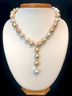 15.5mm-11.8mm South Sea and Fresh Water Pearl Lariat Necklace