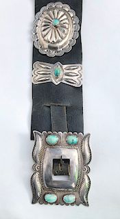 Large Navajo Sterling Silver & Turquoise Concho Belt