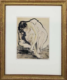 Jon Corbino Pen and Gouache Drawing on Paper of Two Nudes, Inscribed "To Jordan Masse - Christmas 1945"