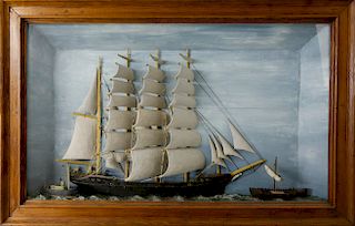 19th Century American Diorama of a Four Masted Merchant Vessel