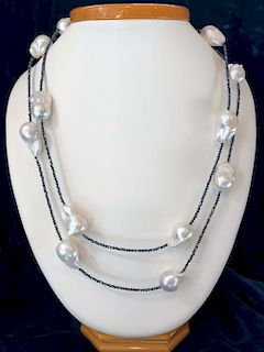 16mm x 24mm White Baroque Fresh Water Pearl and Spinel Necklace