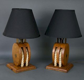 Pair of Vintage Decorative Ship's Block Lamps