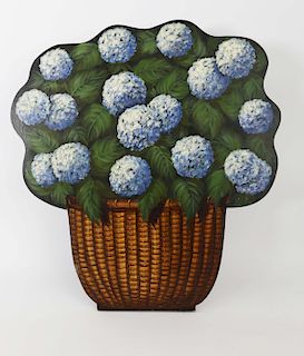 Virginia Hutton Hand Painted Blue Hydrangea in a Nantucket Basket Fire Dummy Board