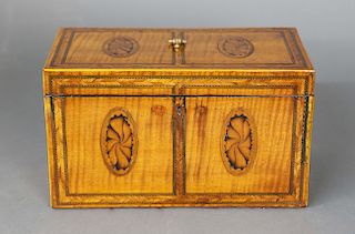 English Regency Satinwood Double Compartment Inlaid Tea Caddy, 19th Century