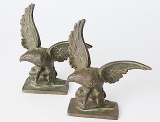 Pair of Patina Bronze Eagle Bookends, 19th Century