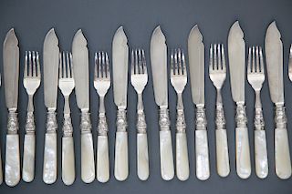 Set of 24 English Mother of Pearl and Silver Plate Fish Knives and Forks, circa 1890