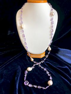 16mm x 22mm Fresh Water Baroque Pearl and Amethyst Nugget Necklace
