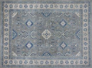 Gray, Blue and Creme Hand Knotted Kazak Oriental Rug