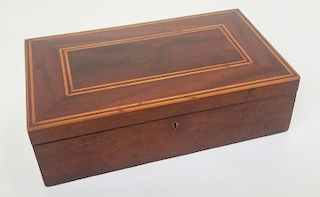 Antique Mahogany Jewelry Box with Line Inlay