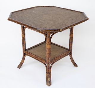 Vintage Faux Bamboo Octagonal Two-Tier Side Table