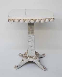 White Washed Seashell Encrusted Side Table