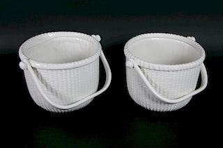 Pair of George Davis White Ceramic Nantucket Lightship Baskets
