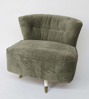 Vintage Swivel Tub Chair in Avocado Green Chenille Upholstery