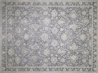 Oushak Influence Gray and White Hand Knotted Oriental Rug