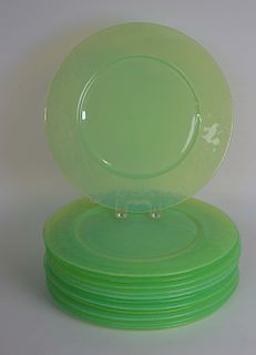 Set of 12 Hand Blown Apple Green Murano Glass Chargers