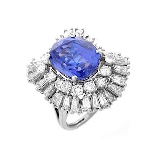 AGL Ceylon Sapphire, Diamond and Platinum Ring