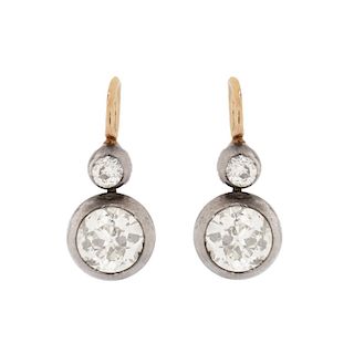 Antique Diamond, Silver and 10K Earrings