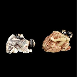 Two Mid 20C Asian Carved Ivory Erotic Figurines