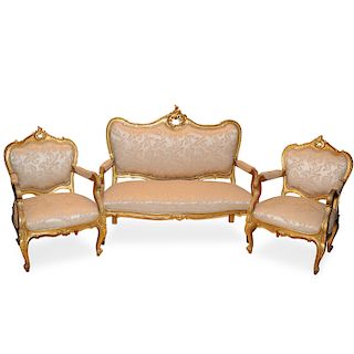 (3 Pc) Antique French Sofa and Chair Set