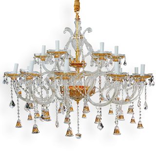 Two Tier Crystal and Gilded Brass Chandelier