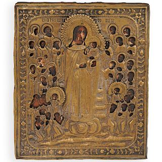 Russian Silver and Wood Icon