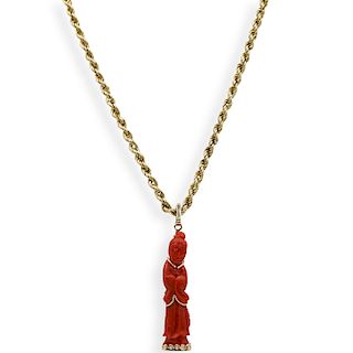 14k Gold and Figural Coral Necklace