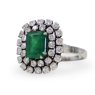 18k Art Deco and Emerald Ring