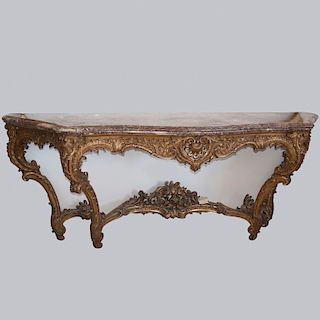 Gilded Wood & Marble Console Table