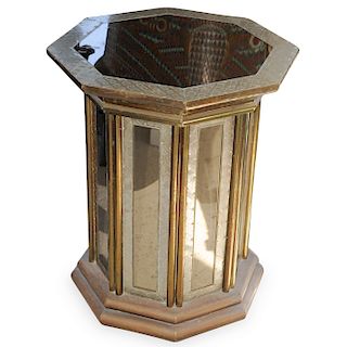 Signed Wood and Mirrored Pedestal