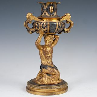 Antique French Two Tone Bronze Candlestick