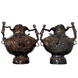 Antique Art Nouveau Two Tone Bronze Vases