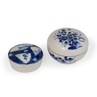 (2 Pc) Chinese Blue and White Lidded Jars