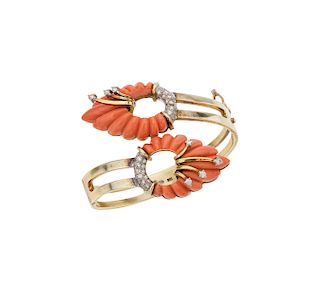 CORALS AND DIAMONDS BRACELET. 14K YELLOW GOLD. FRED