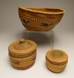 3 Haida or Alaskan Inuit baskets
