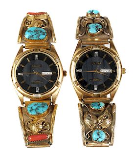 (2) Navajo Sterling & Turquoise Bracelet Watch