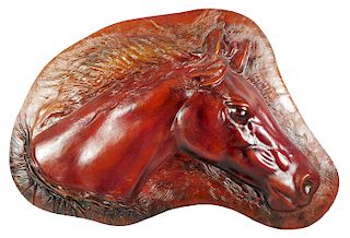 Hand Tooled Leather Sculpture, Horse, Signed