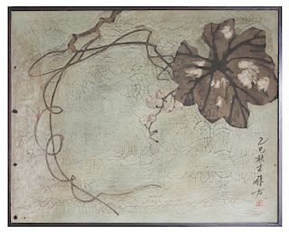 Signed Chinese Batik Painting, Grapes & Ladybugs