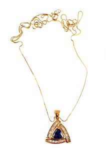 Trillion Sapphire & Diamonds 14k Gold Necklace