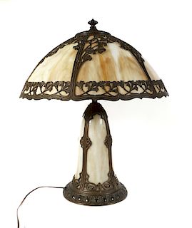 Antique Slag Glass Open Work Table Lamp