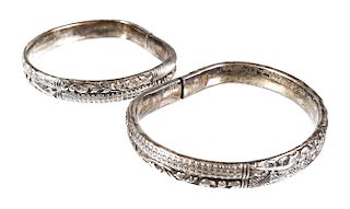 Pair Antique Chinese Silver Bangle Bracelets