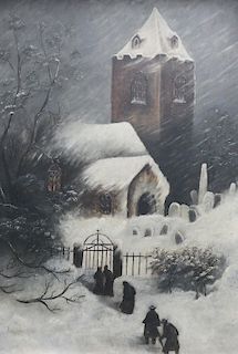 Blizzard in Church Yard, Oil on Canvas