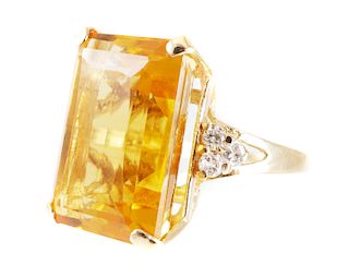 14K Yellow Gold CITRINE & DIAMOND Ring