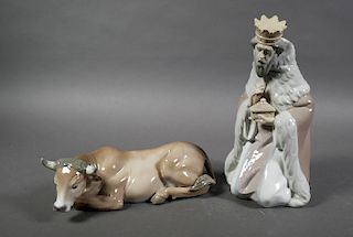 LLADRO Nativity Wise Man & Cow Figurines