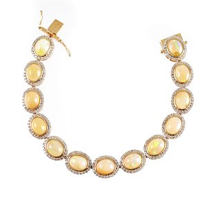 14K Yellow Gold OPAL & DIAMOND Bracelet